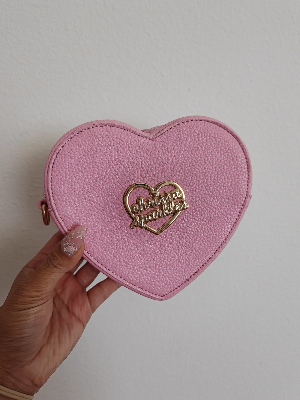 Chrissa Sparkles Pink Heart Mini Crossbody with Gold Emblem